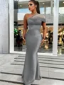 Sheath/Column Classic One-Shoulder Satin Floor-Length Bridesmaid Dress With Pleated