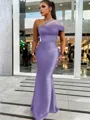 Sheath/Column Classic One-Shoulder Satin Floor-Length Bridesmaid Dress With Pleated