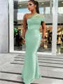Sheath/Column Classic One-Shoulder Satin Floor-Length Bridesmaid Dress With Pleated