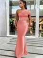Sheath/Column Classic One-Shoulder Satin Floor-Length Bridesmaid Dress With Pleated
