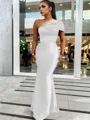 Sheath/Column Classic One-Shoulder Satin Floor-Length Bridesmaid Dress With Pleated