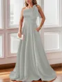 Luxurious A-line One-Shoulder Satin Floor-Length Bridesmaid Dress With Pockets
