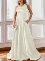 Luxurious A-line One-Shoulder Satin Floor-Length Bridesmaid Dress With Pockets