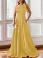 Luxurious A-line One-Shoulder Satin Floor-Length Bridesmaid Dress With Pockets