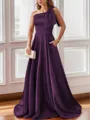 Luxurious A-line One-Shoulder Satin Floor-Length Bridesmaid Dress With Pockets