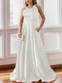 Luxurious A-line One-Shoulder Satin Floor-Length Bridesmaid Dress With Pockets