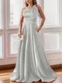Luxurious A-line One-Shoulder Satin Floor-Length Bridesmaid Dress With Pockets