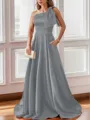 Luxurious A-line One-Shoulder Satin Floor-Length Bridesmaid Dress With Pockets