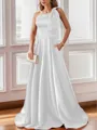 Luxurious A-line One-Shoulder Satin Floor-Length Bridesmaid Dress With Pockets