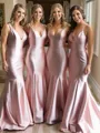 Sheath/Column Elegant V-Neck Silk like Satin Sweep Train Bridesmaid Dress
