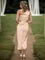 Charming Sheath/Column One-Shoulder Silk like Satin Tea-Length Bridesmaid Dress With Pleated