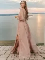 Fashion A-line V-neck Long Sleeves Floor-Length Bridesmaid Dress With Slit