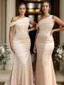 Pretty Sheath/Column Silk Like Satin Sweep Train Corset Bridesmaid Dress With Pleated