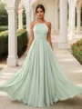 A-line Chic Halter Floor-Length Chiffon Bridesmaid Dress With Pleated