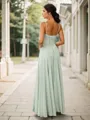 A-line Chic Halter Floor-Length Chiffon Bridesmaid Dress With Pleated