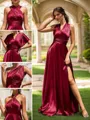 Perfect A-line Floor-Length Silk Like Satin Convertible Bridesmaid Dress With Slit