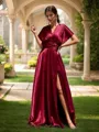 Perfect A-line Floor-Length Silk Like Satin Convertible Bridesmaid Dress With Slit