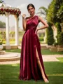 Perfect A-line Floor-Length Silk Like Satin Convertible Bridesmaid Dress With Slit