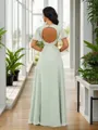 A-line Fashion Scoop Short Sleeves Floor-Length Chiffon Bridesmaid Dress With Slit