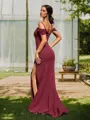 Sexy Sheath/Column Cold Shoulder Sweep Train Stretch Crepe Bridesmaid Dress With Slit