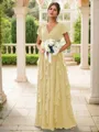 A-line Charming V-neck Short Sleeves Floor-Length Chiffon Bridesmaid Dress With Ruffles
