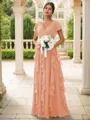 A-line Charming V-neck Short Sleeves Floor-Length Chiffon Bridesmaid Dress With Ruffles