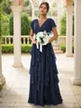 A-line Charming V-neck Short Sleeves Floor-Length Chiffon Bridesmaid Dress With Ruffles