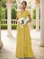 A-line Charming V-neck Short Sleeves Floor-Length Chiffon Bridesmaid Dress With Ruffles