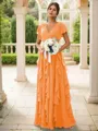 A-line Charming V-neck Short Sleeves Floor-Length Chiffon Bridesmaid Dress With Ruffles