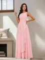 A-line Exquisite Scoop Floor-Length Chiffon Bridesmaid Dress With Ruffles