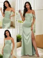 Sheath/Column Minimalist Floor-Length Silk Like Satin Convertible Bridesmaid Dress With Slit