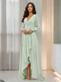 A-line Timeless V-neck Long Sleeves Asymmetrical Chiffon Bridesmaid Dress With Pleated