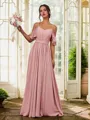 A-line Flowing Cold Shoulder Floor-Length Chiffon Bridesmaid Dress With Slit
