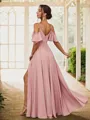 A-line Flowing Cold Shoulder Floor-Length Chiffon Bridesmaid Dress With Slit