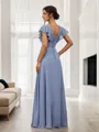 Feminine A-line V-neck Short Sleeves Floor-Length Chiffon Bridesmaid Dress With Slit