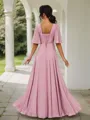 Subtle A-line V-neck Short Sleeves Floor-Length Chiffon Bridesmaid Dress With Pleated