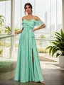 A-line Delicate Cold Shoulder Floor-Length Chiffon Bridesmaid Dress With Slit