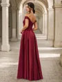 A-line Balanced Off-the-Shoulder Floor-Length Satin Bridesmaid Dress With Pockets