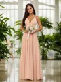 A-line Charming V-neck Floor-Length Chiffon Bridesmaid Dress With Slit