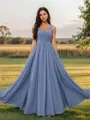 A-line Fashion V-neck Floor-Length Chiffon Bridesmaid Dress With Pleated