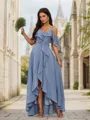 Stunning A-line Cold Shoulder Asymmetrical Chiffon Bridesmaid Dress With Ruffles