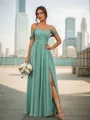 Classy A-line Cold Shoulder Floor-Length Chiffon Bridesmaid Dress With Slit