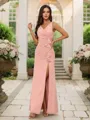 Crisp Sheath/Column V-neck Floor-Length Chiffon Bridesmaid Dress With Pockets