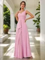 A-line Elegant V-neck Floor-Length Chiffon Bridesmaid Dress With Pleated
