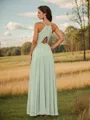 A-line Classic Halter Floor-Length Chiffon Bridesmaid Dress With Slit