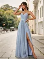 A-line Chic V-neck Floor-Length Chiffon Bridesmaid Dress With Slit