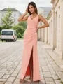 Snug Sheath/Column V-neck Floor-Length Chiffon Bridesmaid Dress With Slit