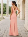 Snug Sheath/Column V-neck Floor-Length Chiffon Bridesmaid Dress With Slit