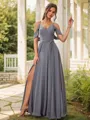 Classic A-line Cold Shoulder Floor-Length Chiffon Bridesmaid Dress With Slit