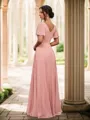 Balanced A-line V-neck Short Sleeves Floor-Length Chiffon Bridesmaid Dress With Slit